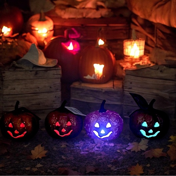 COPY -Rustic Farmhouse Light up Pumpkins Glittery with Flashing LED Lights 4x - Picture 3 of 10